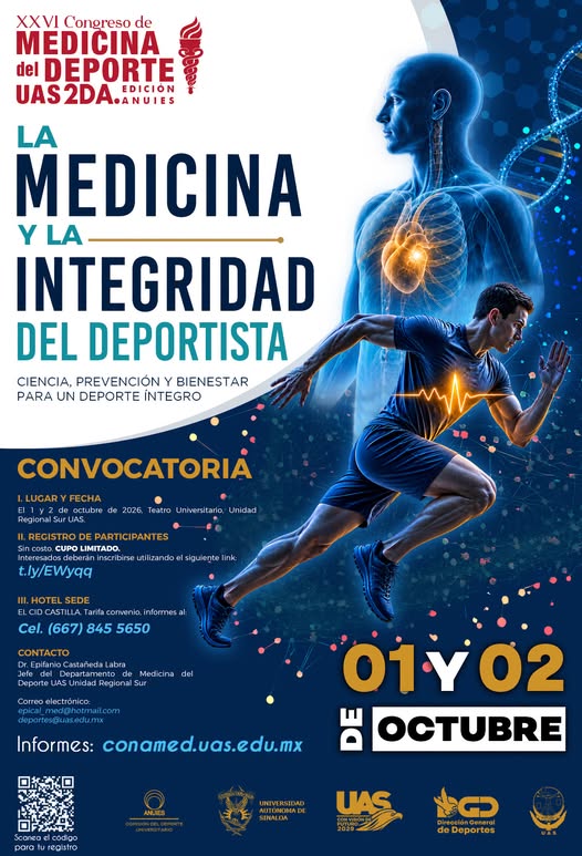 Con ciencia, prevención y bienestar, la UAS prepara el XXVI Congreso de Medicina del Deporte, un encuentro que reunirá en Mazatlán a especialistas y comunidad universitaria