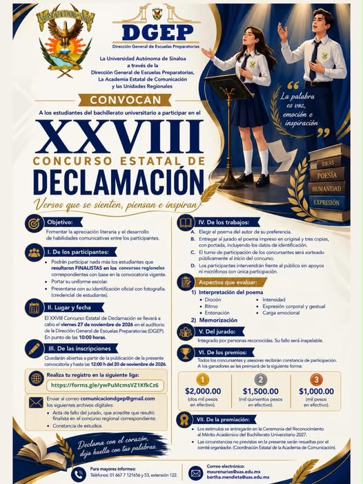 La Universidad Autónoma de Sinaloa convoca al XXVIII Concurso Estatal de Declamación para promover la elocuencia y el pensamiento crítico en el bachillerato